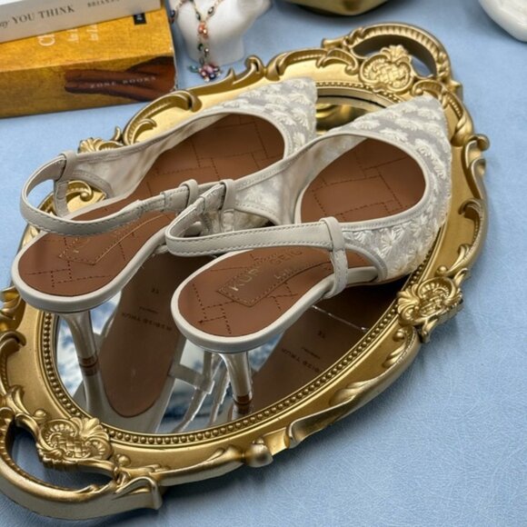 🆕 KURT GEIGER LONDON 🧿 NWOB Belgravia Floral Mesh Sling Back Heel, Cream Sz 7 - Picture 8 of 15
